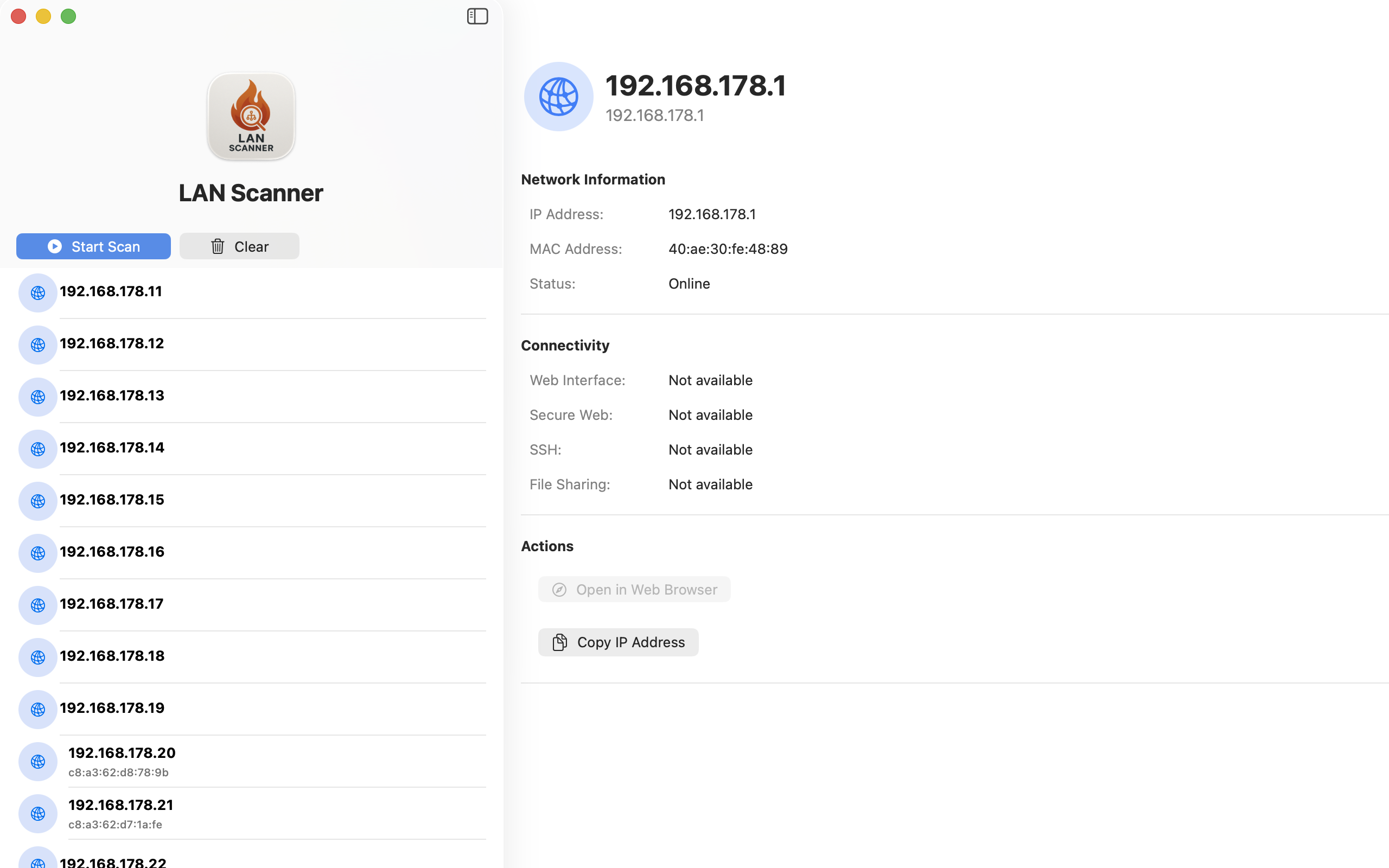 LAN Scanner Mac - Detailed view