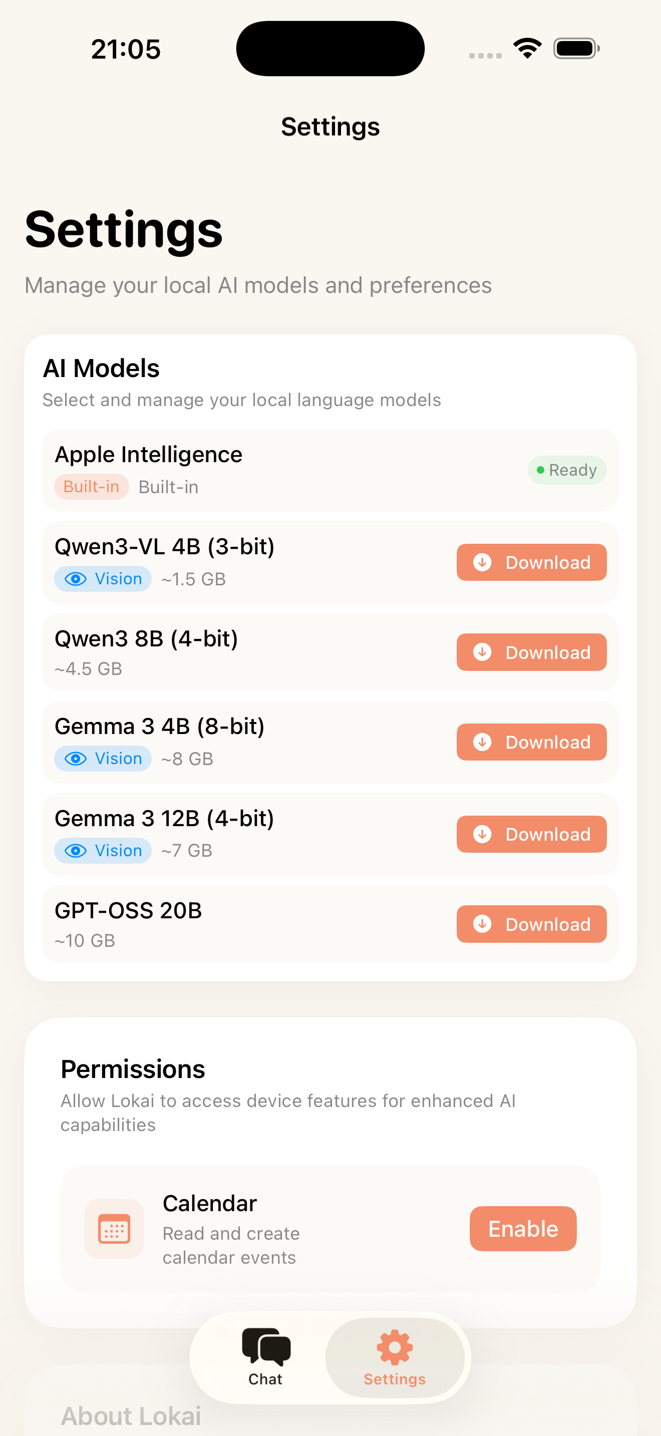 LoqAI iPhone - Model selection