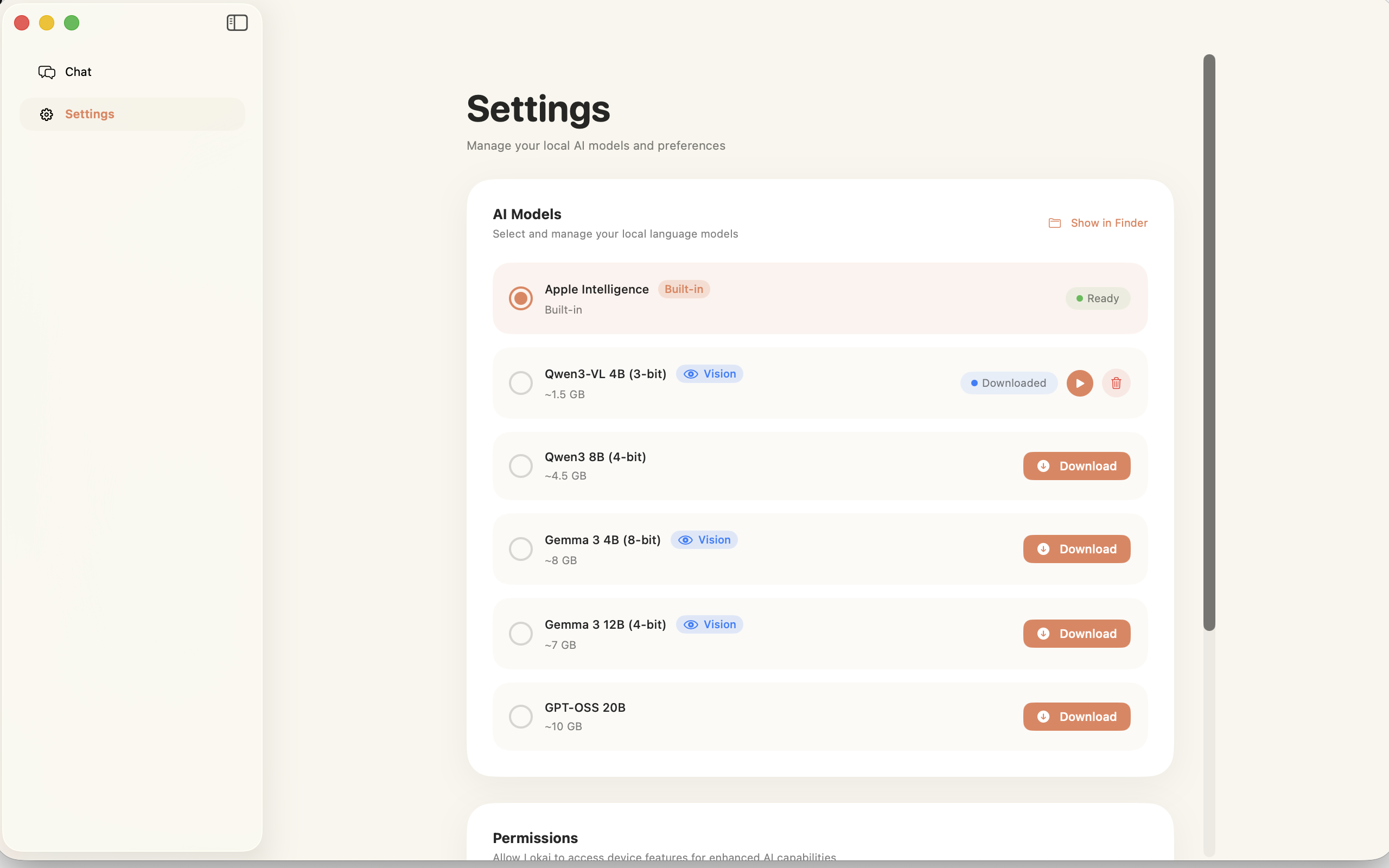 LoqAI Mac - Settings view
