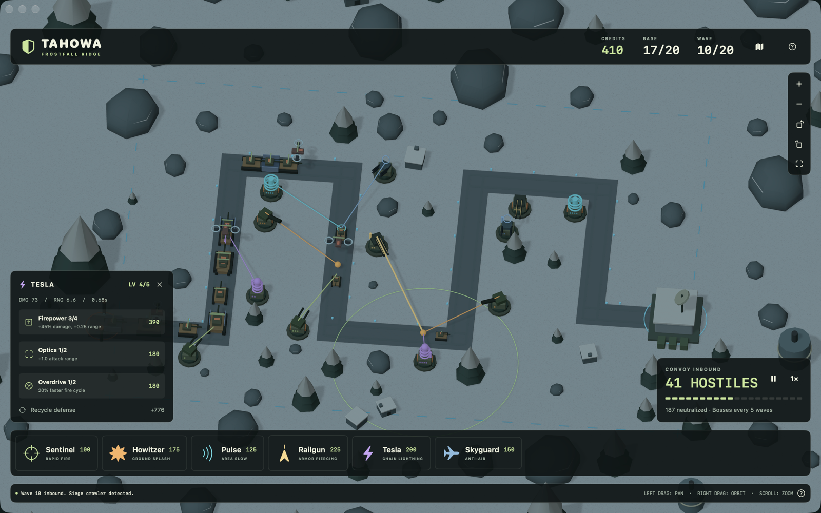 Tahowa Defense on Mac - Tower upgrades on Frostfall Ridge